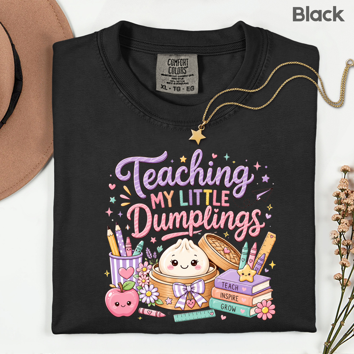 Teaching My Little Dumplings Teacher T-Shirt, Cute Pastel Kawaii School Life Tee