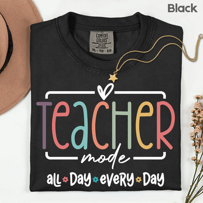 Teacher Mode All Day T-Shirt, Pastel Rainbow School Education Teacher Tee Sweatshirt