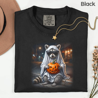 Halloween Ghost Raccoon T-Shirt, Pumpkin Trash Panda Spooky Vintage Tee
