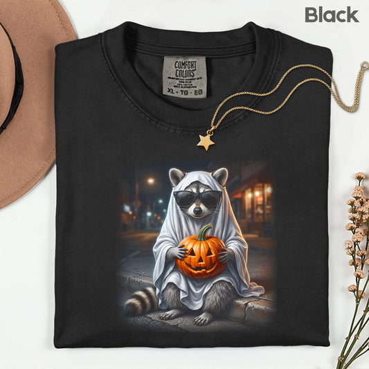 Halloween Ghost Raccoon T-Shirt, Pumpkin Trash Panda Spooky Vintage Tee