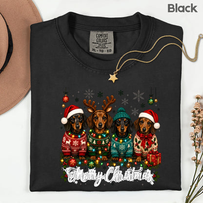 Christmas Dachshund Merry Christmas Dogs T-Shirt, Santa Hat Holiday Pet Lover Tee
