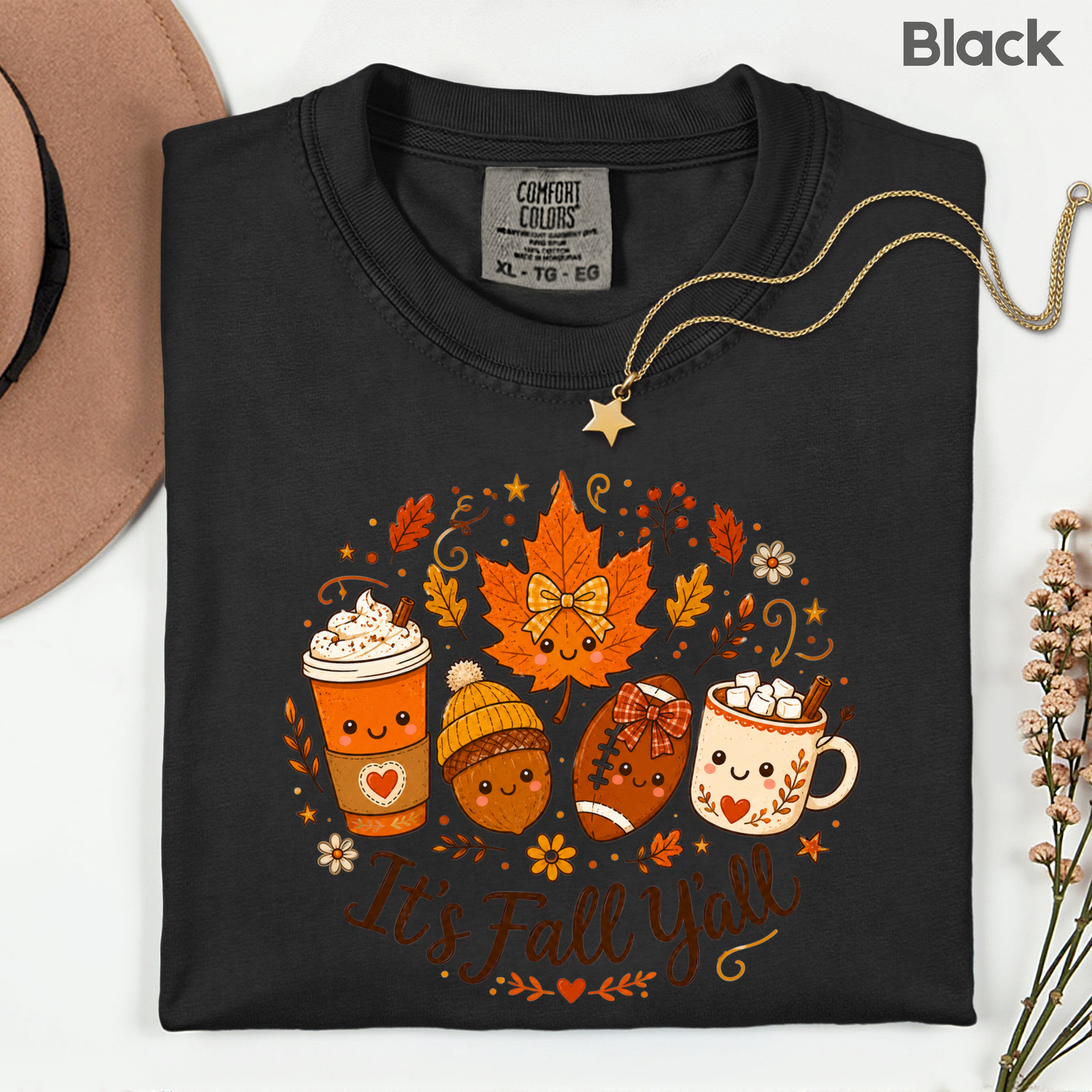 It's Fall Y'all Autumn T-Shirt, Coffee Acorn Football Cute Fall Season Tee