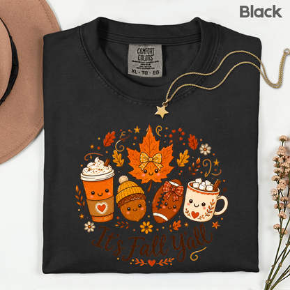 It's Fall Y'all Autumn T-Shirt, Coffee Acorn Football Cute Fall Season Tee