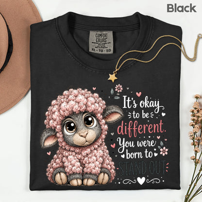 Inspirational Black Sheep Born to Stand Out T-Shirt, Cute Lamb Quote Tee