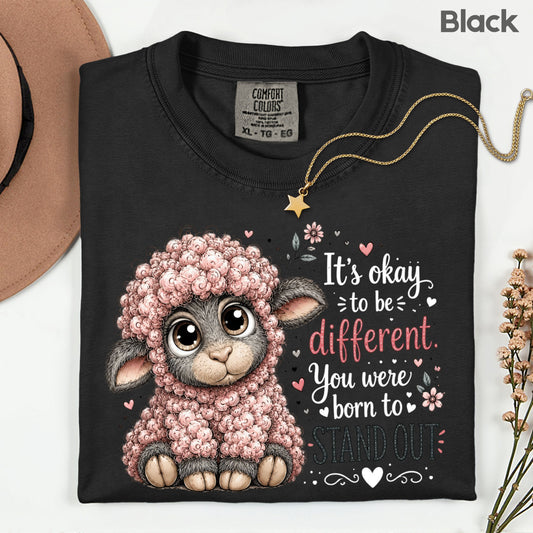 Inspirational Black Sheep Born to Stand Out T-Shirt, Cute Lamb Quote Tee