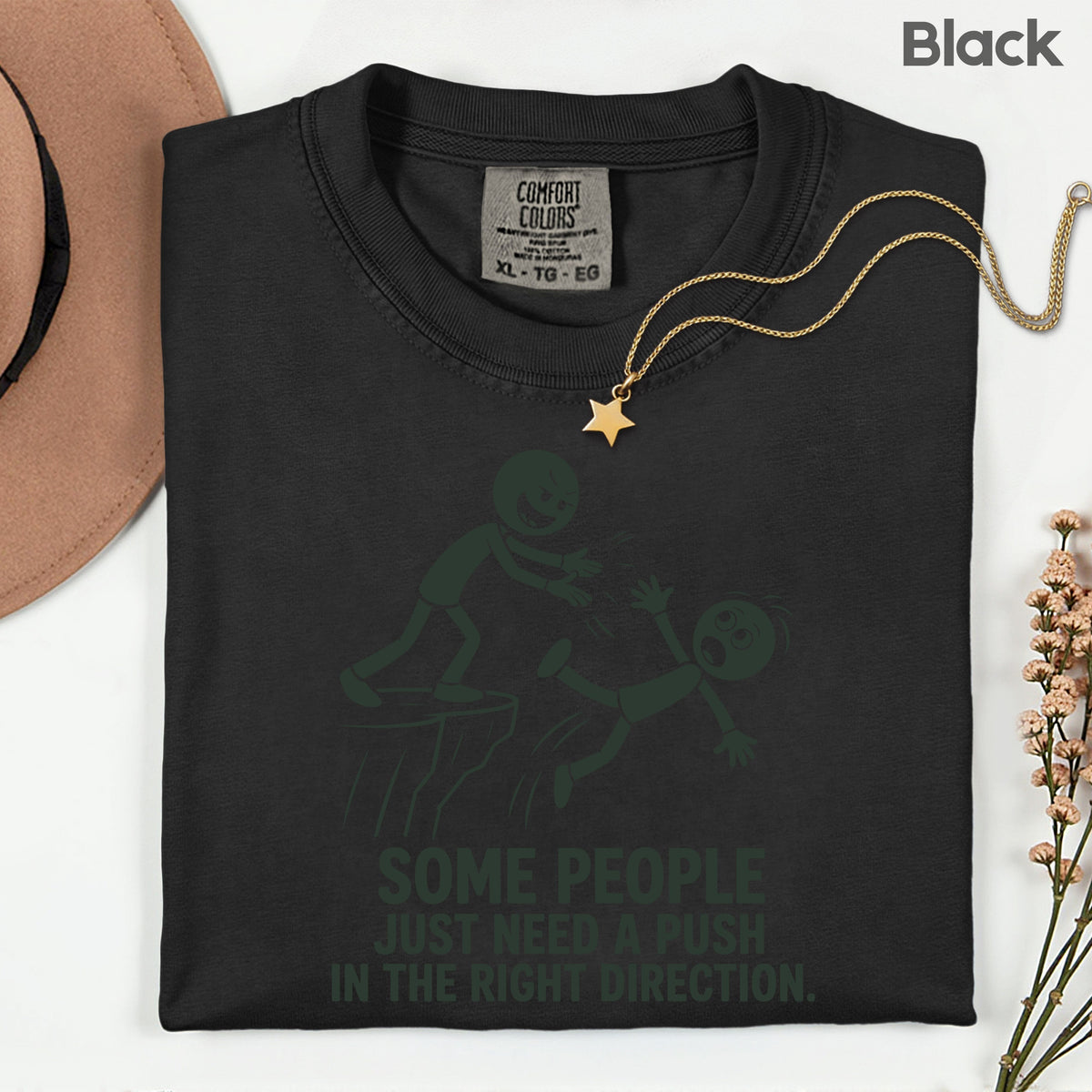 Some People Need a Push Sarcastic Humor T-Shirt, Stick Figure Cliff Tee