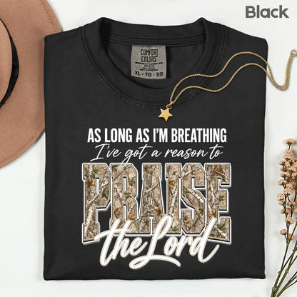Praise the Lord Christian Camo T-Shirt, Faith Hunting Quote Comfort Color Tee