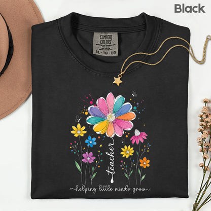 Teacher Helping Little Minds Grow Wildflower T-Shirt, Floral Teacher Quote Tee