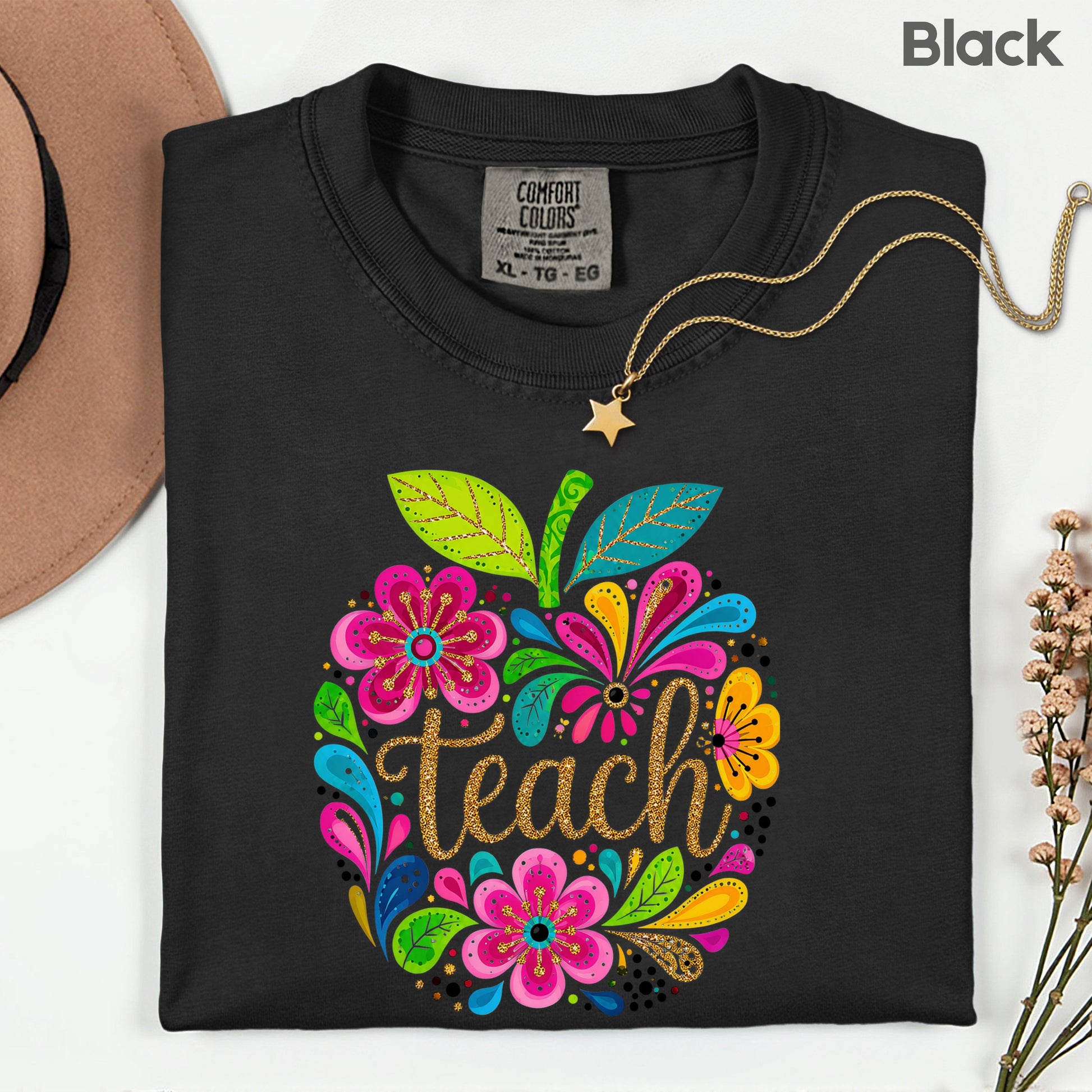Teacher Teach Floral Apple T-Shirt, Colorful Back to School Teacher Life Tee