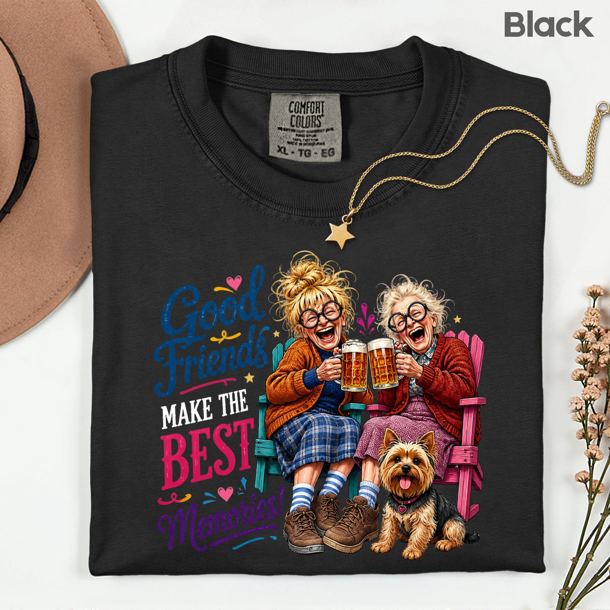 Funny Best Friends Good Friends Best Memories T-Shirt, Old Ladies Yorkshire Terrier Tee