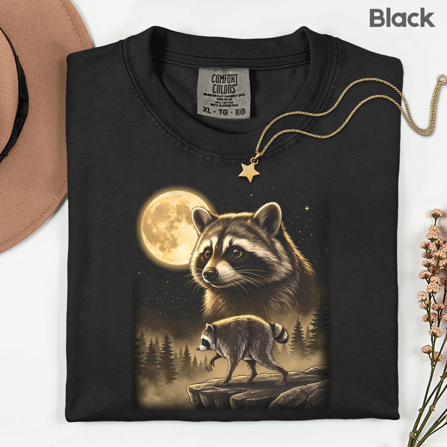 Vintage Raccoon Full Moon T-Shirt, Forest Wildlife Trash Panda Outdoor Comfort Color Tee