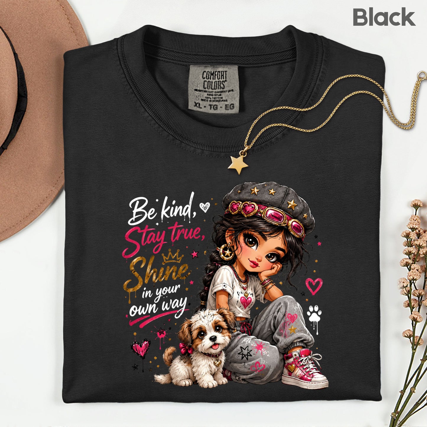 Inspirational Be Kind Stay True Puppy T-Shirt, Cute Crown Heart Girl Women Kids Tee