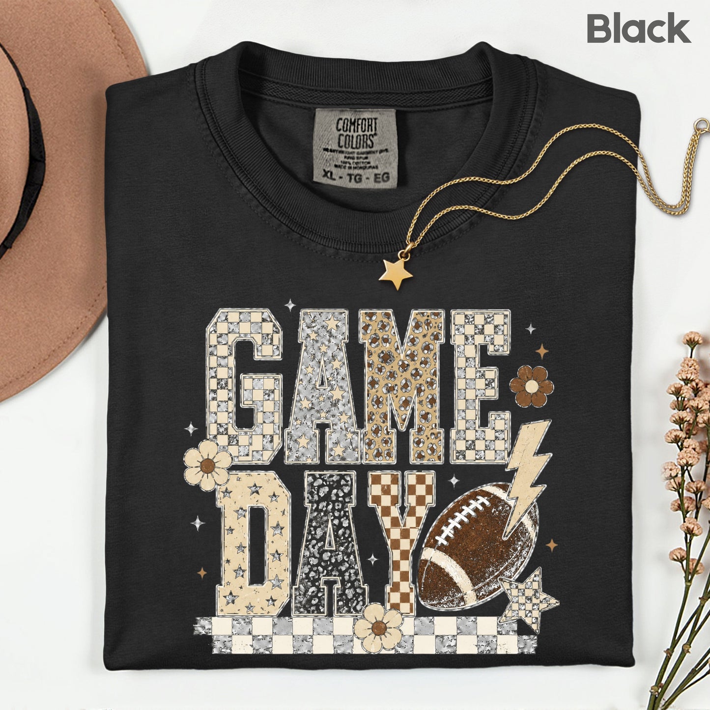 Game Day Leopard Football T-Shirt, Checkered Lightning Bolt Retro Western Tee Sweatshirt