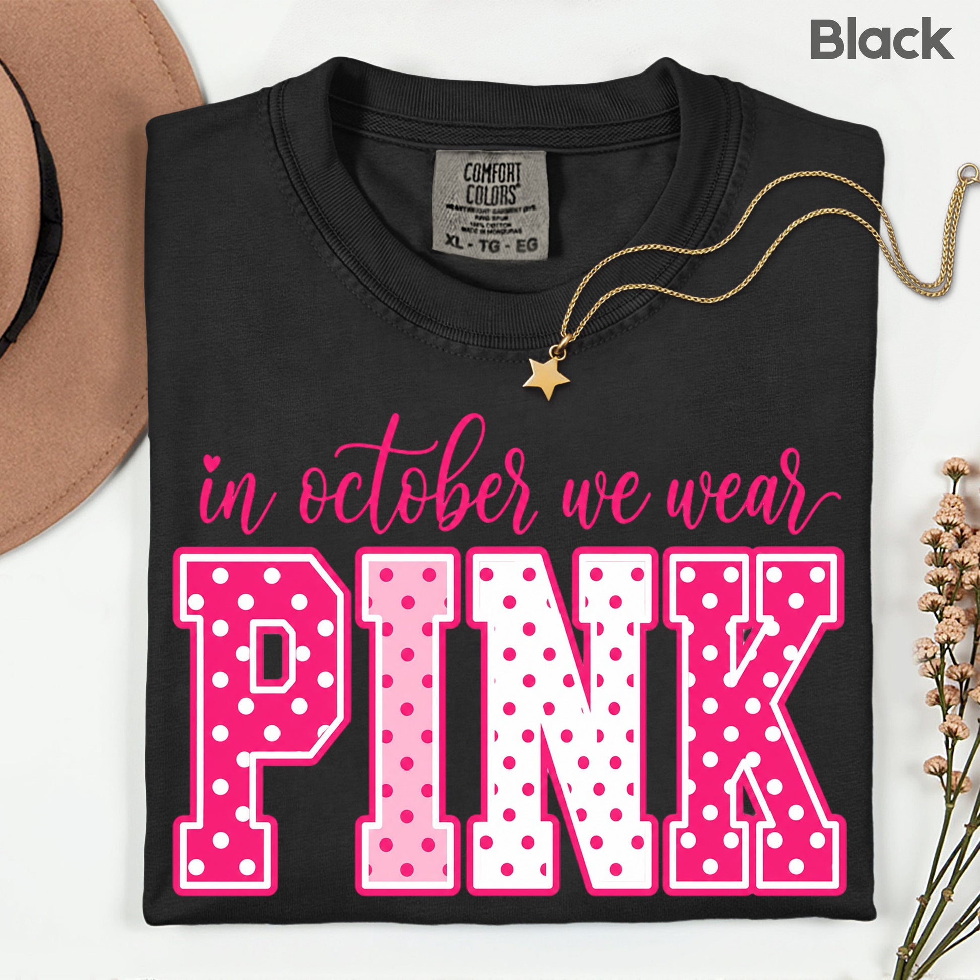 Breast Cancer Awareness In October We Wear Pink T-Shirt, Varsity Polka Dot Women Tee