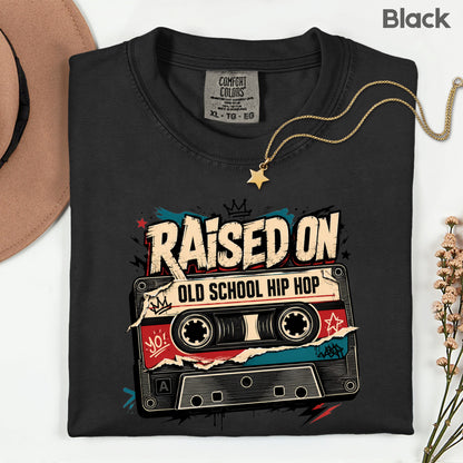 Vintage Cassette Tape Raised on Old School T-Shirt, Hip Hop Retro Music Graffiti Crown Tee