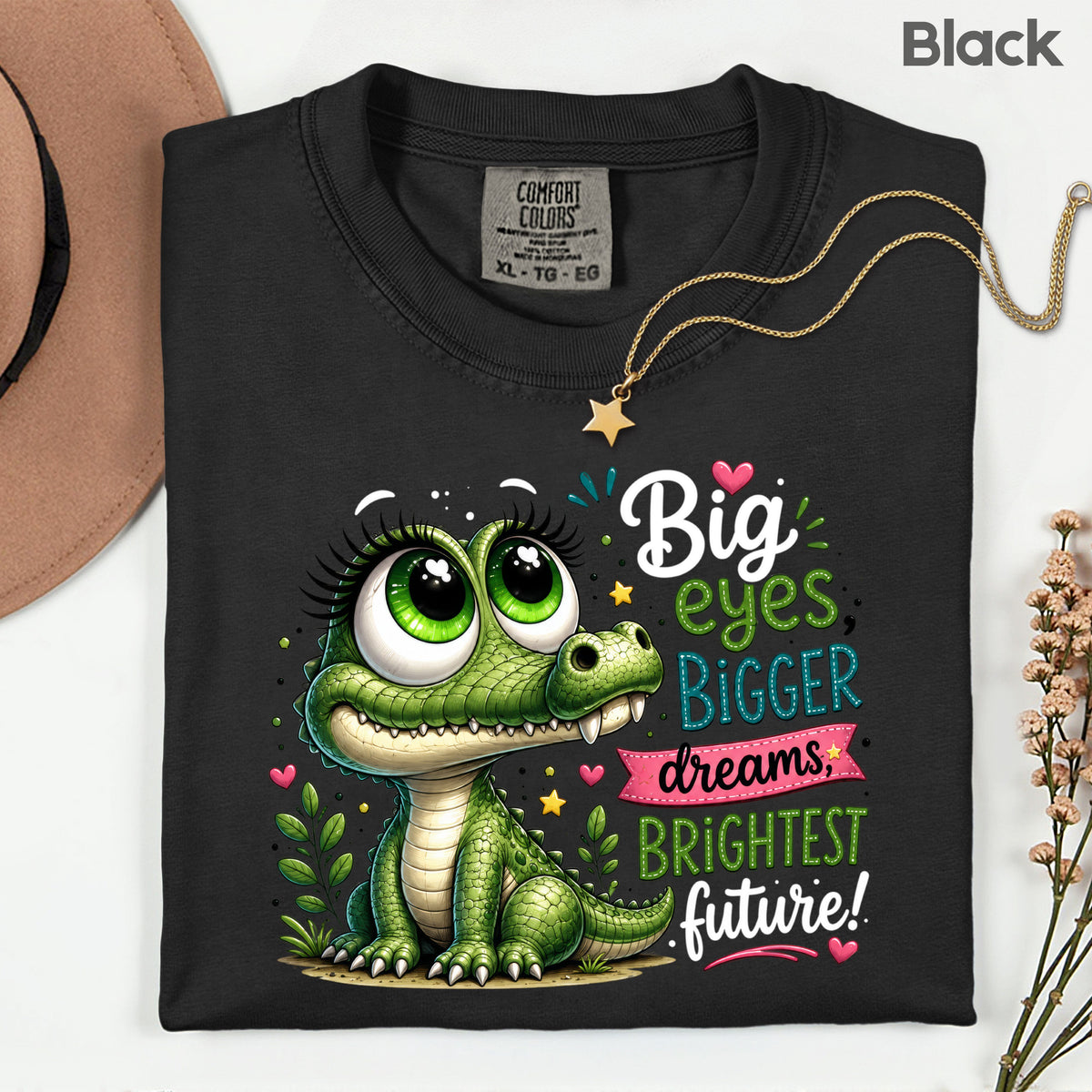 Big Eyes Bigger Dreams Alligator Baby T-Shirt, Cute Motivational Kids Tee