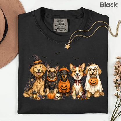 Halloween Dogs Comfort Colors T Shirts Cute Witchy Puppy Pumpkin Tees Spooky Costume Corgi Frenchie Golden Retriever Shirt Autumn Fall Graphic Hoodie