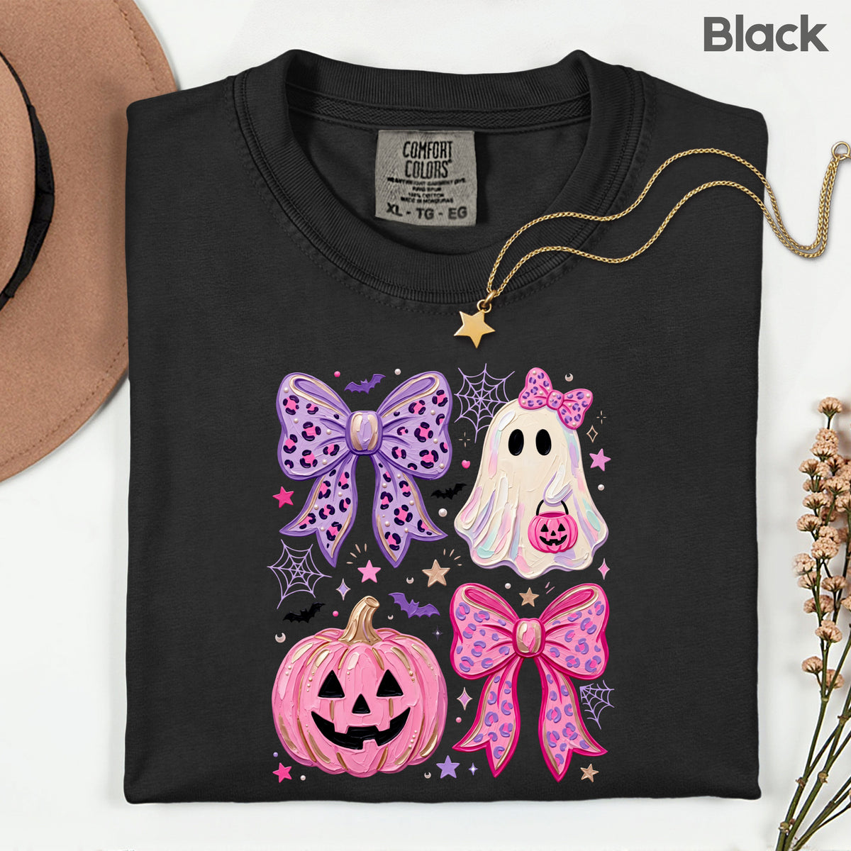 Coquette Halloween Ghost Pink Pumpkin Leopard Bow T-Shirt, Spooky Cute Tee