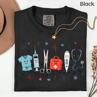 Cute Nurse Life Medical T-Shirt, Stethoscope Scrubs Syringe First Aid Healthcare Tee