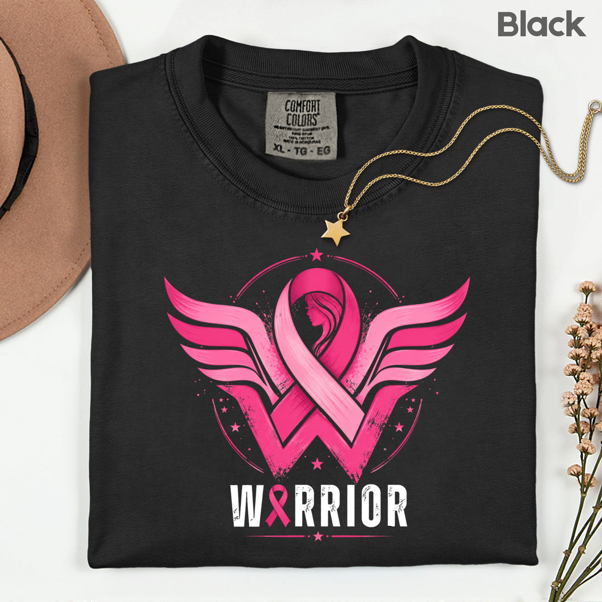 Breast Cancer Pink Ribbon Warrior T-Shirt, Wings Hope Survivor Awareness Tee