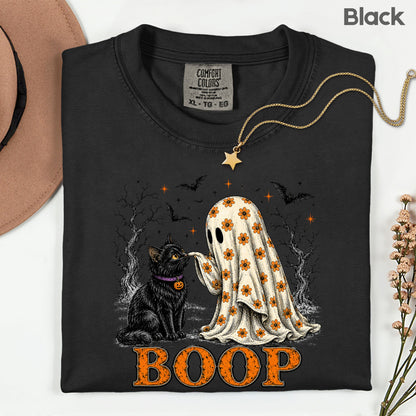 Halloween Ghost Boop Black Cat T-Shirt, Spooky Season Ghost Tee