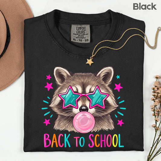 Back to School Raccoon T-Shirt, Star Sunglasses Bubblegum Trash Panda Comfort Color Tee