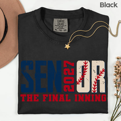 Senior Baseball 2027 The Final Inning T-Shirt, Class of 2027 Distressed Stitches Graduation Tee