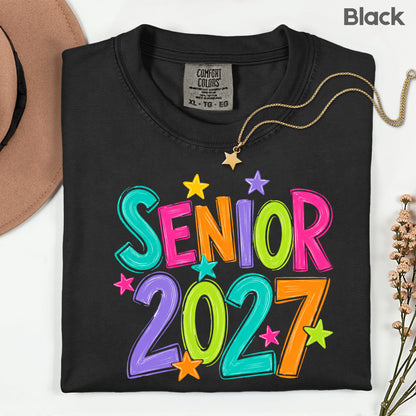 Senior 2027 Colorful Stars T-Shirt, High School Class of 2027 Graduation Tee