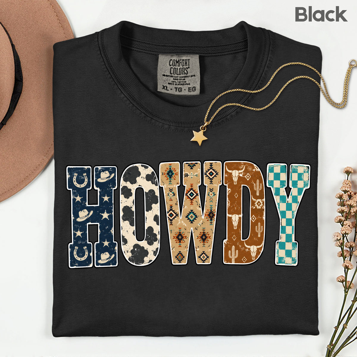 Western Howdy Cow Print T-Shirt, Southwestern Western Vibe Comfort Color Tee