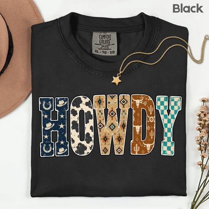Western Howdy Cow Print T-Shirt, Southwestern Western Vibe Comfort Color Tee
