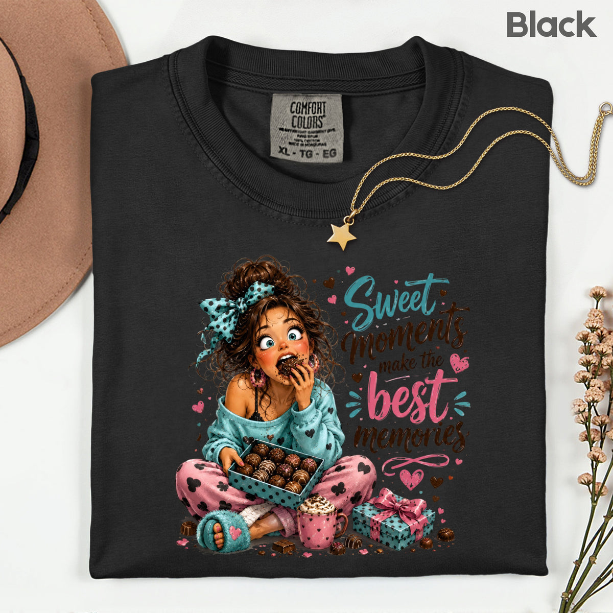 Cute Chocolate Lover Girl T-Shirt, Sweet Moments Best Memories Chocolate Box Women Tee
