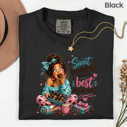 Cute Chocolate Lover Girl T-Shirt, Sweet Moments Best Memories Chocolate Box Women Tee