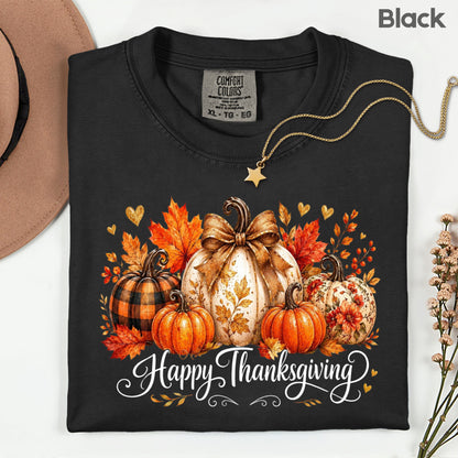 Happy Thanksgiving Fall Leaves Pumpkins Retro Autumn T-Shirt, Thanksgiving Tee