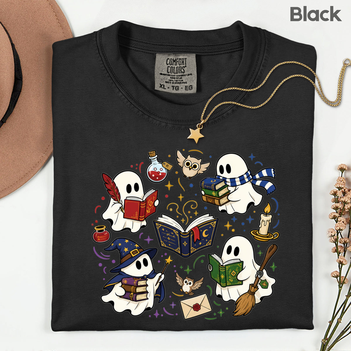 Reading Ghosts Spooky Bookish T-Shirt, Wizard Academy Halloween Comfort Color Tee