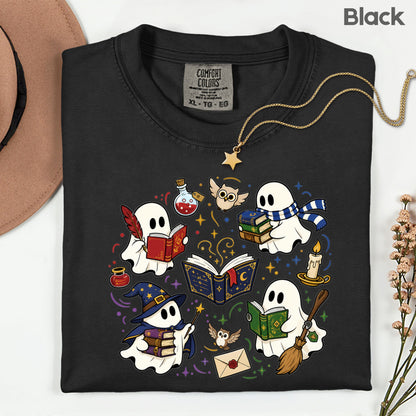 Reading Ghosts Spooky Bookish T-Shirt, Wizard Academy Halloween Comfort Color Tee