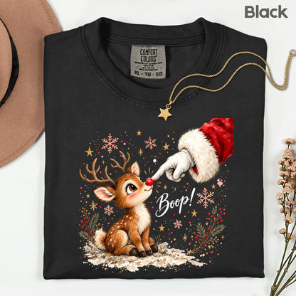 Christmas Reindeer Santa Boop Rudolph T-Shirt, Cute Baby Deer Holiday Tee