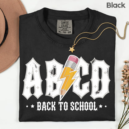 Rock Back to School ABCD Lightning Pencil T-Shirt, Teacher Student Music Tee