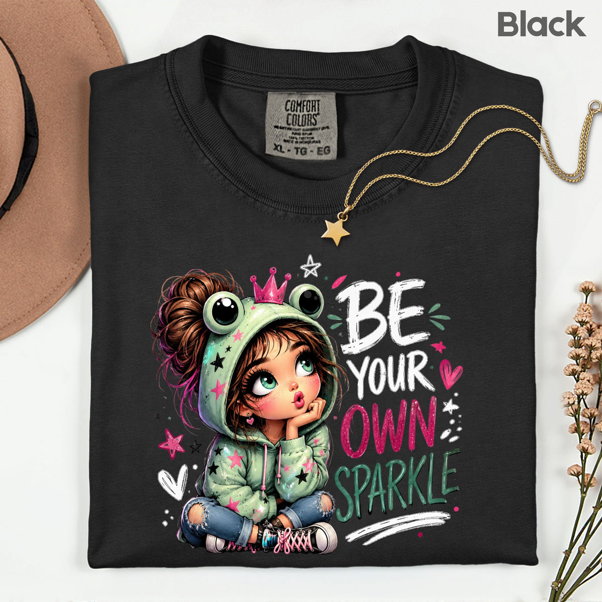 Be Your Own Sparkle Frog Girl T-Shirt, Cute Crown Stars Kids Tee Sweatshirt