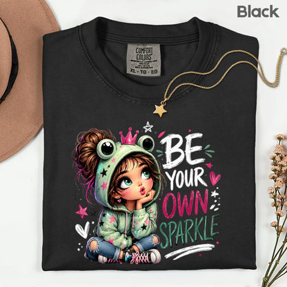 Be Your Own Sparkle Frog Girl T-Shirt, Cute Crown Stars Kids Tee Sweatshirt