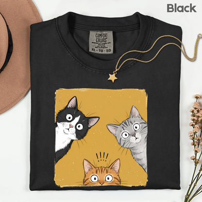Curious Cats Peeking Cats T-Shirt, Funny Cat Lover Kittens Tee