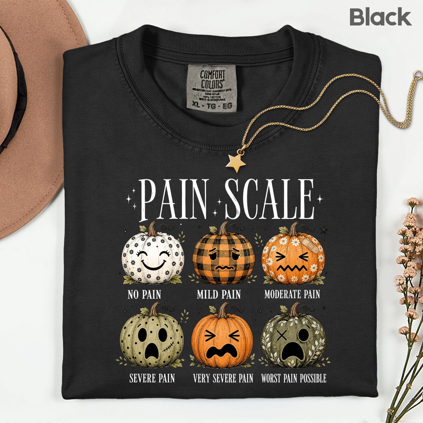 Funny Fall Pumpkin Pain Scale Nurse T-Shirt, Halloween Medical Humor Tee