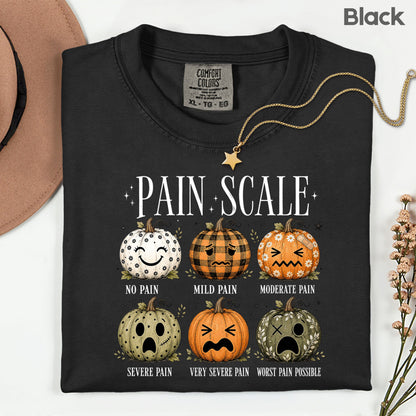 Funny Fall Pumpkin Pain Scale Nurse T-Shirt, Halloween Medical Humor Tee