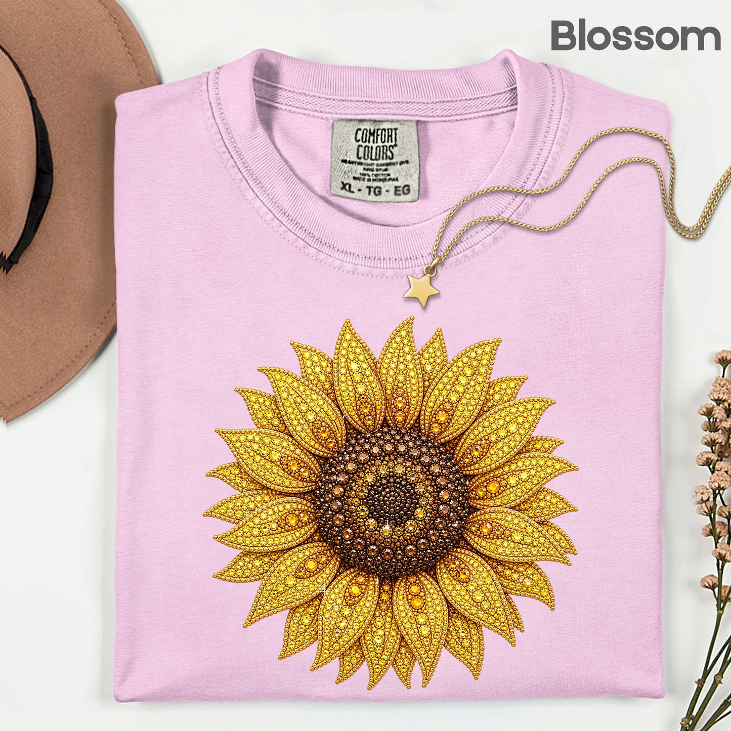 Sunflower Yellow Beaded Floral T-Shirt, Summer Fall Flower Tee