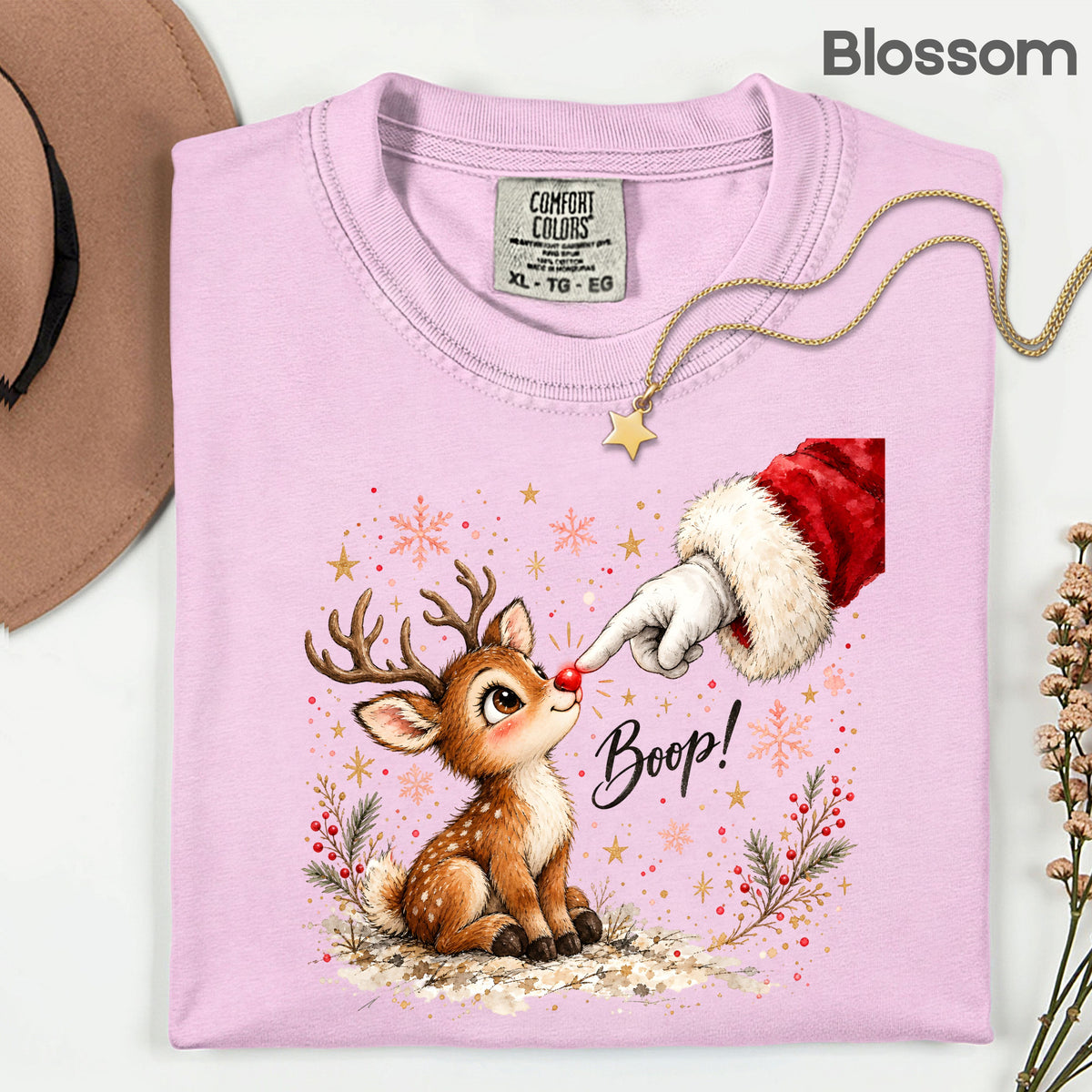 Christmas Reindeer Santa Boop Rudolph T-Shirt, Cute Baby Deer Holiday Tee