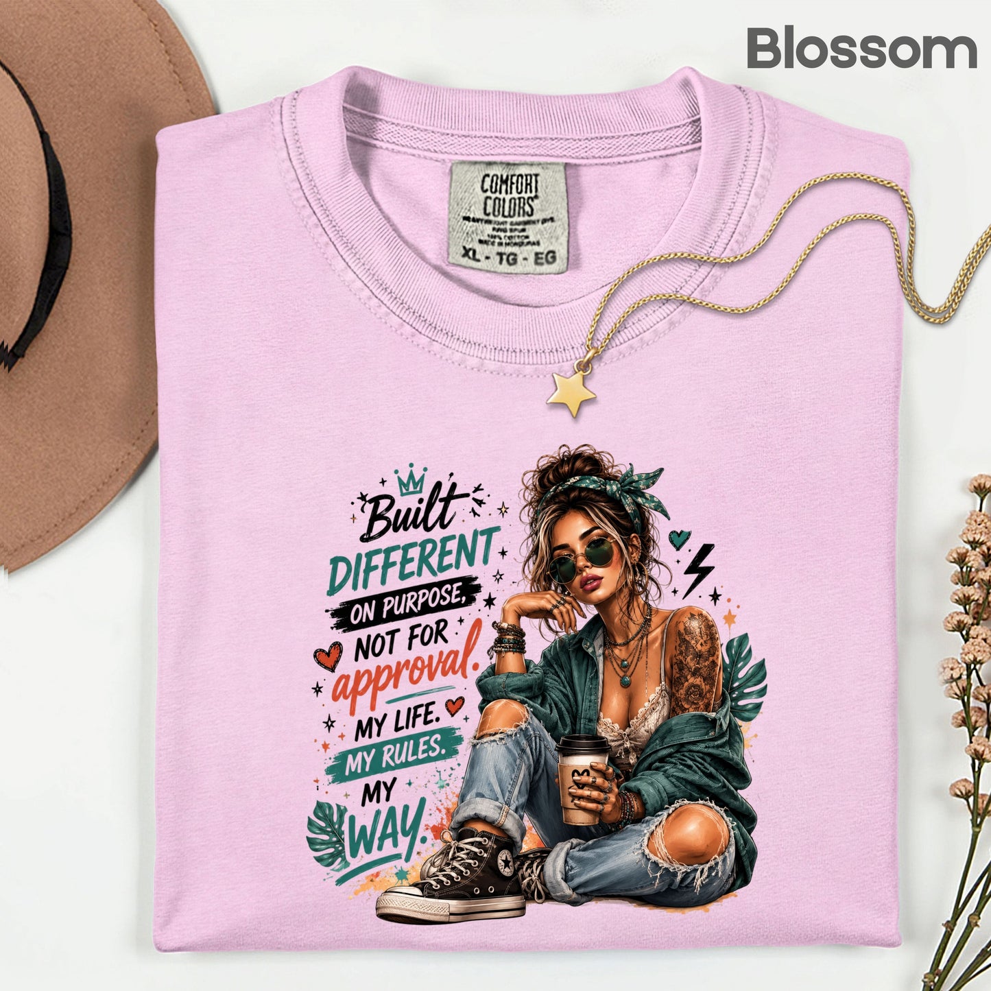 Built Different On Purpose Tattooed Girl T-Shirt, Coffee My Life My Rules Tee