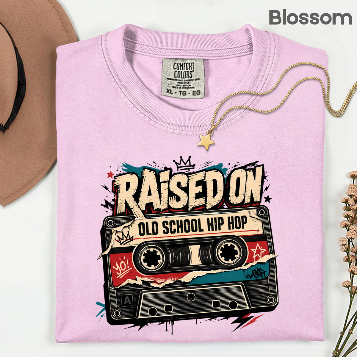 Vintage Cassette Tape Raised on Old School T-Shirt, Hip Hop Retro Music Graffiti Crown Tee