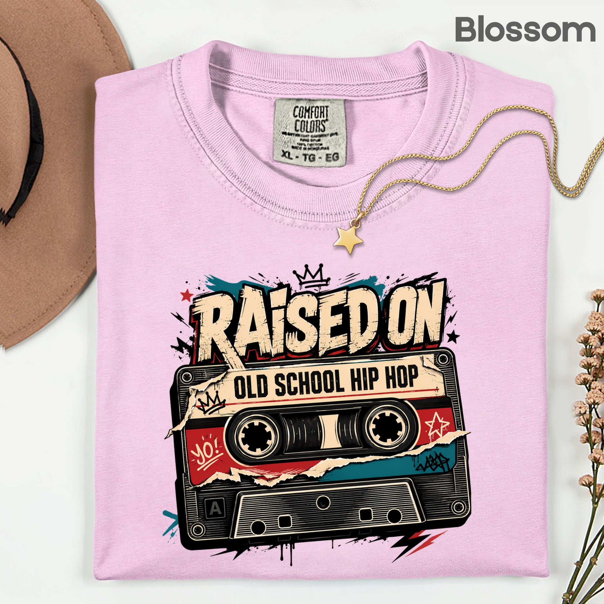 Vintage Cassette Tape Raised on Old School T-Shirt, Hip Hop Retro Music Graffiti Crown Tee