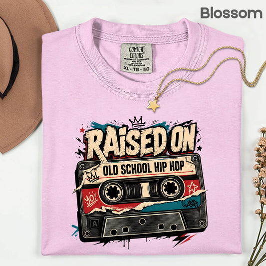 Vintage Cassette Tape Raised on Old School T-Shirt, Hip Hop Retro Music Graffiti Crown Tee