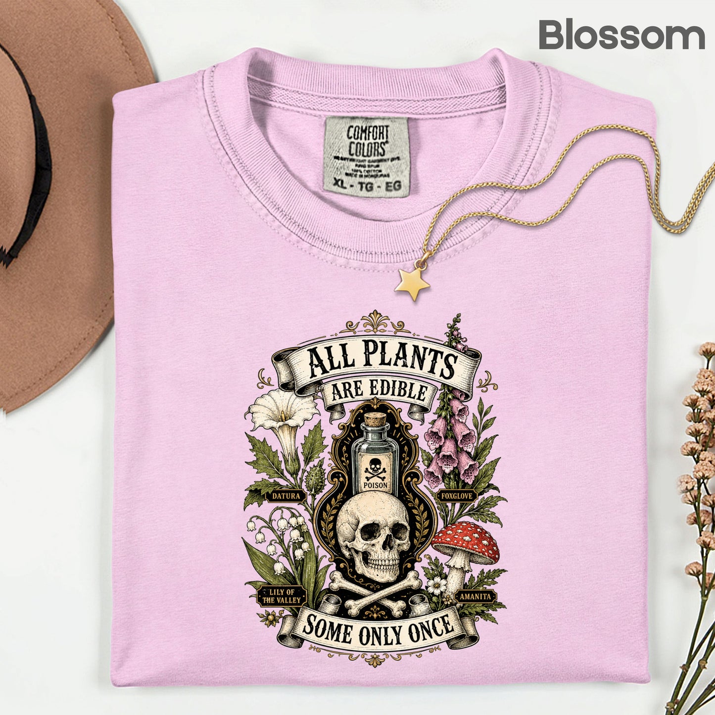Funny Botanical All Plants Are Edible T-Shirt, Poisonous Mushroom Skull Vintage Tee