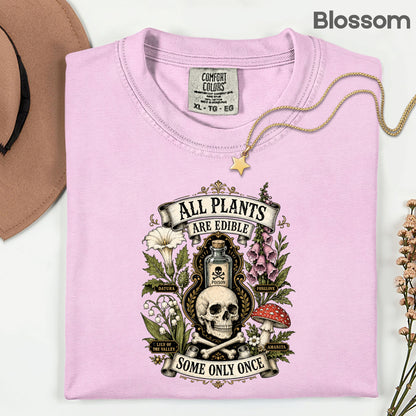 Funny Botanical All Plants Are Edible T-Shirt, Poisonous Mushroom Skull Vintage Tee